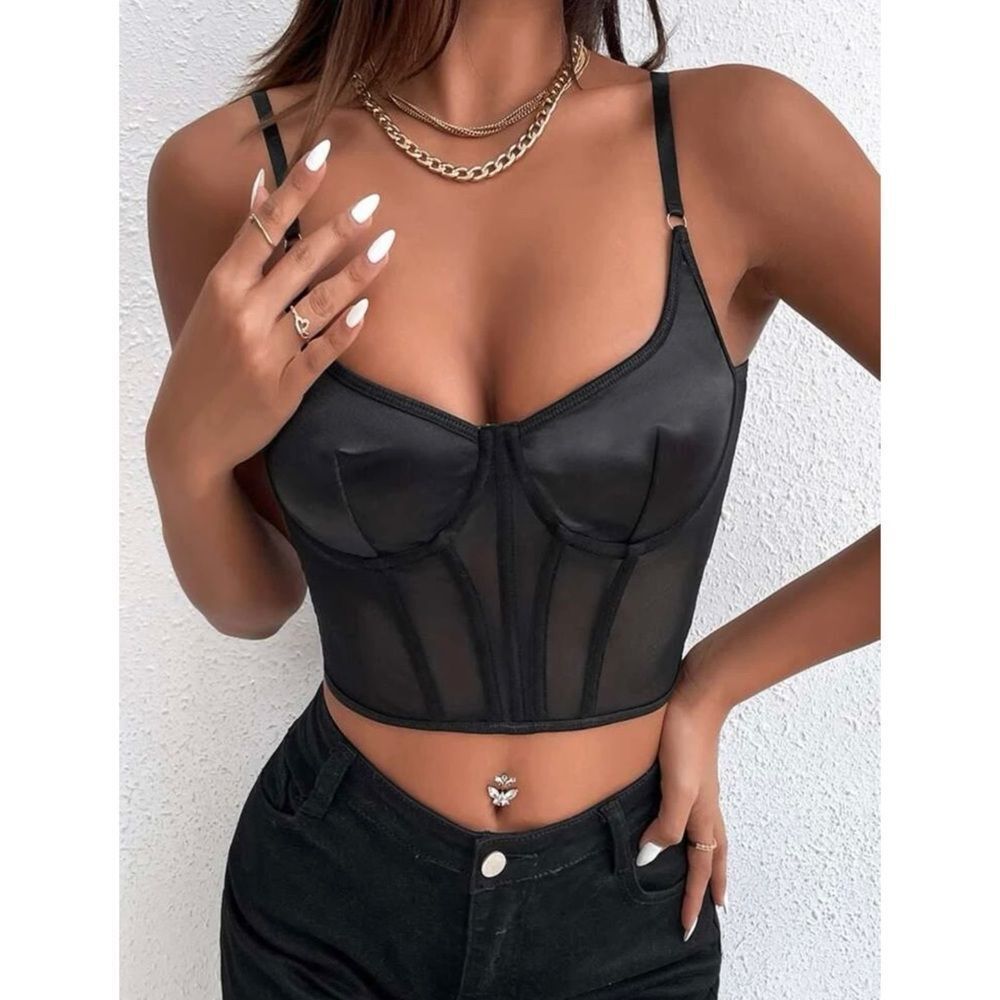 LUXE Sexy Mesh Bustier Corset Crop top - BLACK